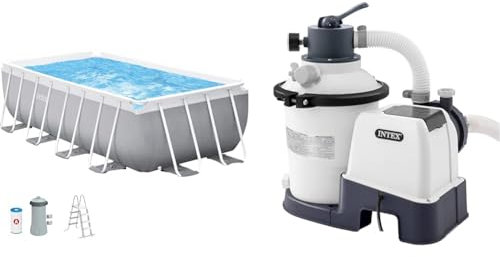 Intex kit Piscine Prism Frame rectangulaire Tubulaire (l) 4,00 x (l) 2,00 x (h) 1,22m & Krystal Clear 26642 Filtre à Sable SX925 Blanc 2000 l/h