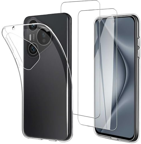 JDXHFF Cover Compatibile con Huawei Pura 70 (6.6) e 2 Pezzi Pellicola Protettiva in Vetro Temperato - Trasparente Morbido Silicone Custodia Protettivo TPU Protezione Case Clear