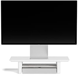 Raico Schreibtischregal Monitorständer Ergonomischer Dual-Screen-Riser Minimaler Schreibtisch-Organizer aus Holz (MattweiBes, Small | 47cm)