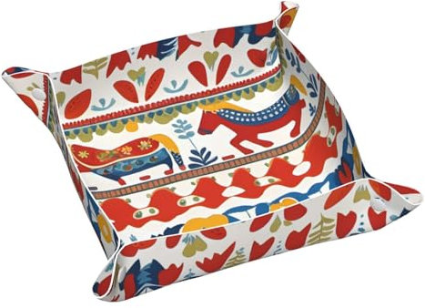 YYHHAOFA Runner schwedisches Dala-Pferd mit Volksbild, Leder, Ablagetablett, wasserdicht und leicht zu reinigen, für ordentliche Schlüssel, Uhr, Make-up und andere kleine Gegenstände, S