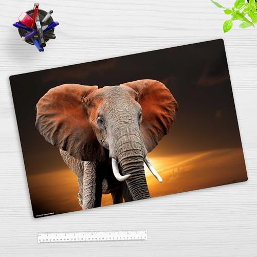 Schreibtischunterlage für Kinder und Erwachsene - Elefant in der Steppe - 60 x 40 cm - aus hochwertigem Vinyl - Made in Germany