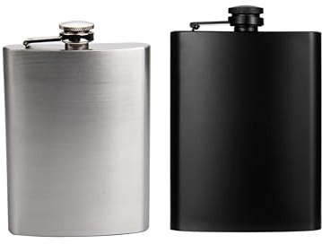2 Pack Hip Flasks for Liquor, Flask Alcohol,4 oz & 8 oz Stainless Steel Leakproof Thin Flasks with Funnel, Portable Pocket Hip Flasks for Men & Women (4 oz Silver, 8 oz Black)