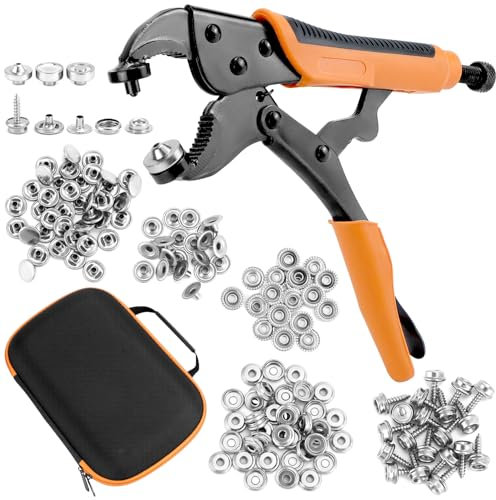 QWORK® Metall Druckknöpfe Set Mit Zange zur Reparatur von Planen, Planen, Bootsplanen, enthält 40 Druckknopf-Sets und Tragetasche