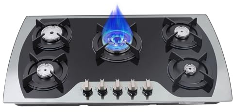 90cm Einbau 5 Zonen Gaskochfeld, 5-Flammen-Gasherd, Brenner, Erdgas/Propangas, Gasherd für das häusliche oder gewerbliche Kochen, schwarz