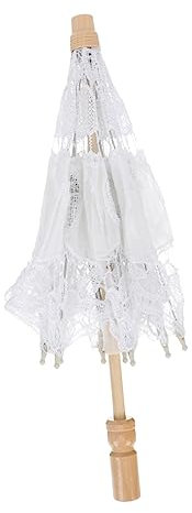 COLLBATH Parapluie En Dentelle De Coton Parasol Européen Parasols Blancs De Mariée Parapluie De Boisson Ornement De Parapluie Parasol Brodé De Thé Noire En Bois Blanche