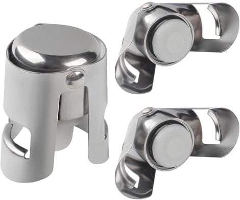 3Pcs Tapón de Botellas de Vino Espumoso a Prueba de Fugas, Tapón de Champán de Acero Inoxidable, Tapón de Vacío de Champán Reutilizable con Retención de Burbujas para Bodas Cumpleaños Regalo