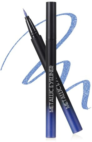 Metallic Shimmer Liquid Eyeliner Stift, Blau Glitter Wasserfest Eye Liner, Langanhaltend Funkelnd Eyeliner Bunt, Schnelltrocknend Kajalstift Ultrafeine Feder, Hochpigmentiert Wischfest Augen-Makeup-09