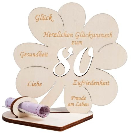 Geldgeschenke Geburtstag, Kleeblatt Glück Geldgeschenk 80 Geburtstag Frauen Männer, Geldgeschenk aus Holz Holz Schild Gästebuch für Geburtstag Hochzeit Geschenk, Personalisiert Tischdekoration