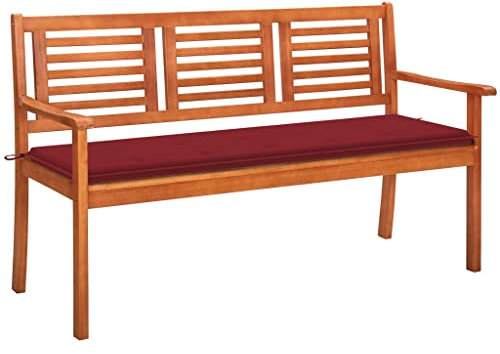 Somanki 3-Sitzer-Gartenbank mit Auflage 150 cm Massivholz Eukalyptus, Terrassenmöbel, Wetterfeste Bank, Outdoor Bank, Parkbank, Garten Banken, Deko Bank, Gartenmöbel - 3061005