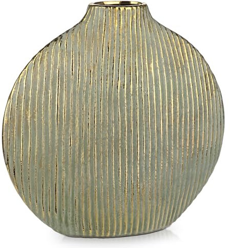 Golden Keramikvase Gejagte Ovale Vintage Tischvase für Deko Wohnzimmer Home Office, Vase für Tulpen, Rustikales Antikes Dekor, Moderne Bauernhaus Vase für Tisch, Hohe 24cm