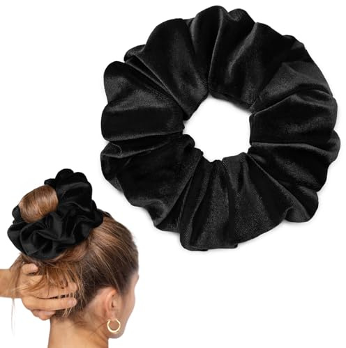 CEELGON Schwarzes großes Samt-Haargummi, 16,5 cm, Jumbo-Haargummis, übergroßer Pferdeschwanz-Halter für dickes lockiges Haar, extra groß, Haarschmuck für Damen, Schwarz