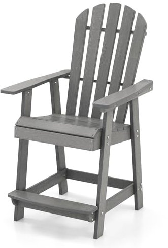 GIANTEX Adirondack Stuhl Hoch mit Fußstütze, Hochstuhl Gartenstuhl Balkonstuhl wetterfest aus HDPE, Barstuhl mit Armlehnen & lamellierte Sitzfläche & Rückenlehne, Outdoor Adirondack Chair 70x85x119 cm