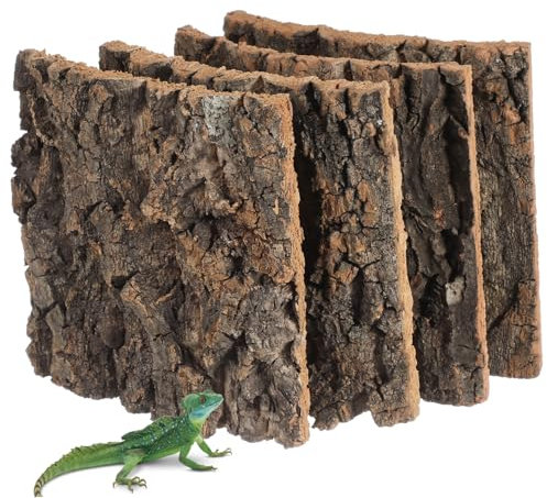 4 Pcs Cork Bark Background for Reptile Enclosure, Fish Tank Decor, Gecko, Lizard, Frog, Bearded Dragon, Multi-Purpose Natural Cork Bark Wall Decoration (15 X 15 Inches)