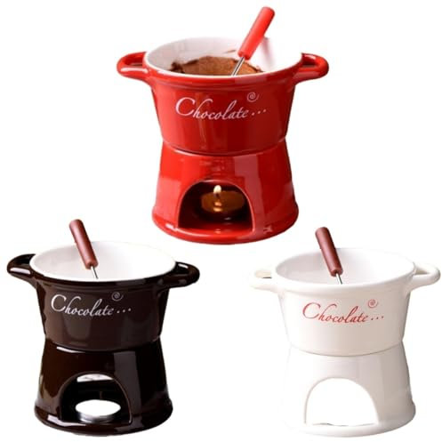 Schokofondue Tasse,300ml Keramik Schokoladenfondue Set,schokobrunnen schokolade，Becher zum Schmelzen von Schokolade,Fondue Set Mit Gabel Und Teelicht für Käse Schokolade Butter Karamell （2 pcs）