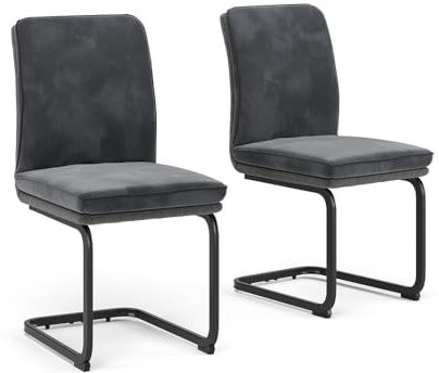 Vicco Freischwinger Eleganza, Küchenstuhl, Anthrazit, 2er Set