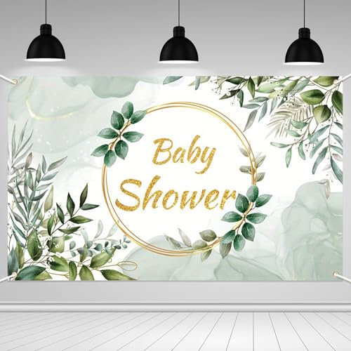 Babyparty-Dekoration, Banner, goldgrüne Eukalyptusblätter, Babyparty-Hintergrund, neutral, für Mädchen, Jungen, Party-Dekoration, Banner, Babyparty, Gastgeschenke