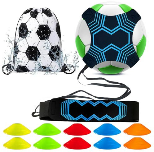 AFAIK Kit d'entraînement de football, kick-up, avec balle de football, chapeau, mains libres, solo, accessoire d'entraînement pour football, volley-ball, rugby (style B)