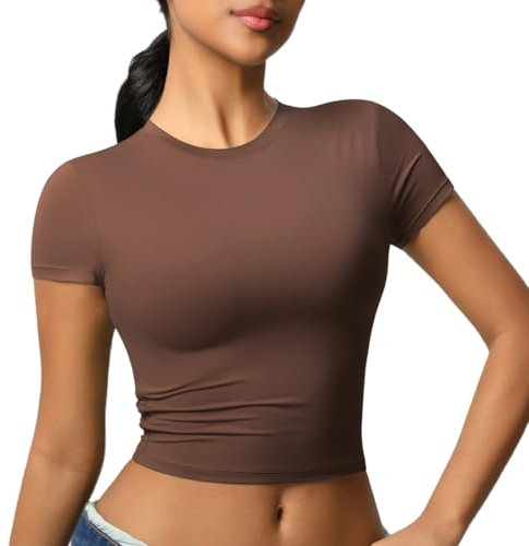 JTSONN Sport T-Shirt Damen Kurzarm Sportshirt Atmungsaktiv Funktionsshirt Oberteil Laufshirt Kompressionsshirt Rundhals Yoga Fitness Workout Gym Running Crop Top
