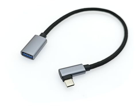 JZK Cable de datos OTG de 30 cm, 5 Gbps, ángulo recto 3.0 USB C macho a USB A hembra, cable de datos OTG, cable de extensión USB tipo C de aluminio para laptop, PC, smartphone, tablet, controlador de