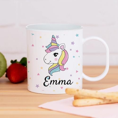 Wanapix | Taza de Plástico Personalizada para Niños| Vuelta al Colegio/Guardería | Taza Infantil con Nombre |Plástico Irrompible sin BPA | 325 ml | Unicorn Girl