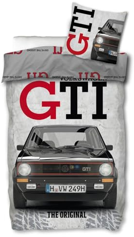 SkyBrands VW Golf GTI Wende-Bettwäsche-Set Bettbezug135x200 Kissenbezug 80x80 Baumwolle Bettzeug Volkswagen