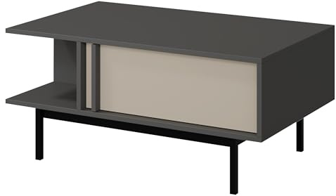 Mirjan24 Couchtisch Agova WK12 - Kaffeetisch mit Schublade, Metallfüße, Sofatisch, Wohnzimmertisch, Stilvoll, Praktischer Teetisch (Anthrazit/Hellbeige)