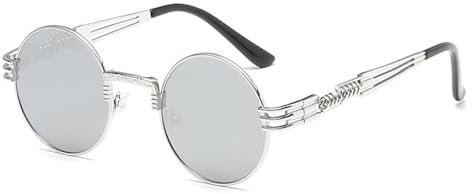 TOIPASTN Modische Retro-Steampunk-Sonnenbrille aus rundem Metall für Männer und Frauen, UV400 (N1 Silver Mercury)