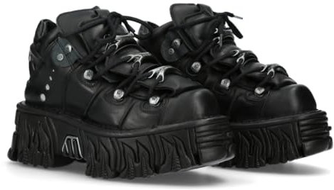 CARAMBAShop Stivali in Vera Pelle New Rock M-106-S71 Fiamme Suola - Nero - Scarpe Platform Tower, Nero , 37 EU Ancho