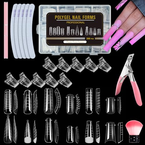 MCTNCT 306 Stücke Dual Nail Forms Set 12 Größen Polygel Starter set Klare Matte Dual Nail System mit Dual-Ended Nagel Pinsel,10 Stück Nagelspitzen Clip,5 Stück Nagelfeile und Staubbürste