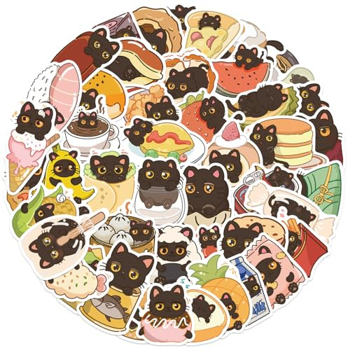 Schwarze Katze Aufkleber für Jugendliche Erwachsene 50 Stück Black Cat Vinyl Sticker Set Auto Motorräder Fahrrad Skateboard Snowboard Gepäck Laptop Koffer Helm Motorrad Computer