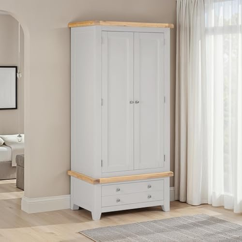 Seconique Windsor Partially Assembed 2 Door 1 Drawer Wardrobe in Grey/Oak