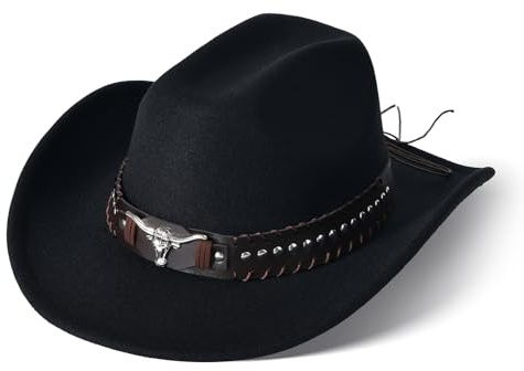 Cowboyhut Damen Herren Westernhut Fedora Hut Breiter Krempe mit Lederband