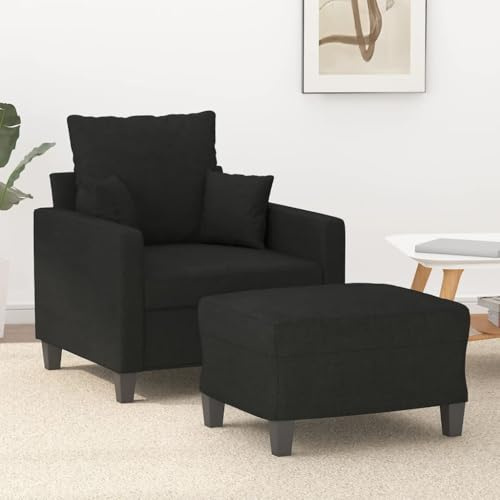 Mimdixy Klappbares Schlafsofa Bettcouch,Sessel mit Hocker Schwarz 60 cm Stoff für Wohnzimmer Wohnung Schlafzimmer Büro