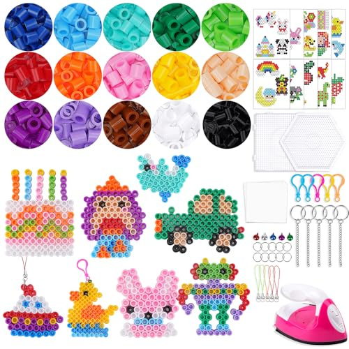 JelyArt Kit de Cuentas para Planchar 10mm - Juego Completo con 1500+ Cuentas XXL Hama Beads, Mini Plancha para Manualidades y Plantillas - Actividad Creativa para Niños desde 3 Años