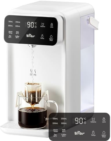 Bear Instant Hot Water Dispenser, 3L, 11 Temps, Tea Coffee Baby Formula | 3s Instant Boil, 2000W; 11 Temps 45-90°C, 4 Presets; 5 Volumes, Child Lock, BPA-Free, Auto Clean, Compact 3L Tank