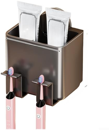 Support de brosse à dents à ventouse pour salle de bain, panier de rangement en ABS avec trous de ventilation, installation sans perçage (avec tasse en bronze)
