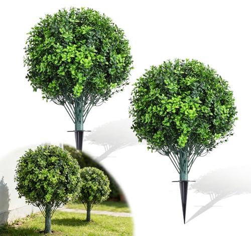 2er-Set Buchsbaum KüNstlich, Buchsbaumkugel KüNstlich Mit Erdspieß ø40 cm, UV-beständig & farbecht, KüNstliche Buchsbaum-Pflanzen für Garten, Veranda, Terrassendekoration