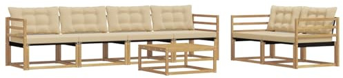 vidaXL Outdoor-Sofagarnitur 7 pcs Weiß und Beige 79 x 79 x 37 cm, Garten, modernes Outdoor-Sofa, Terrassen-Lounge-Set, Bequeme Sitzmöbel für gemütliche Abende