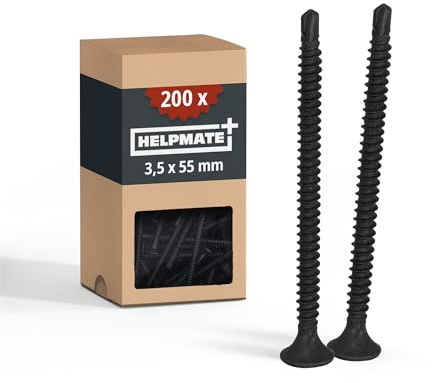 HELPMATE – Schnellbauschrauben Feingewinde Bohrspitze 3,5x55 mm – 200 Stück | Phosphatiert und mit PH2-Antrieb – Trompetenkopf für bündiges Versenken im Gipskarton