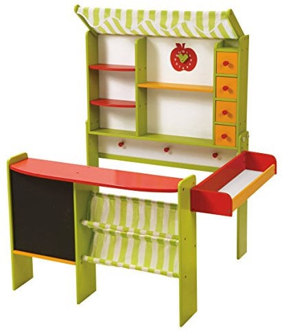 roba Kaufladen 'Marktstand', grün/rot, mit Theke, Tafel, Seitentheke, Markise, Kasse & Zubehör