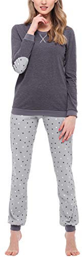 Merry Style Damen Lang Zweiteiliger Schlafanzug aus Baumwolle Pyjama Set Winter MS10-168 (Dunkelmelange Grau, L)