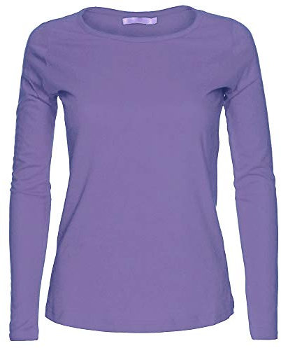 LessThanTenQuid Missloved ® - Camiseta de manga larga lisa para mujer, cuello redondo, tallas 38-18, Lila, 16-18