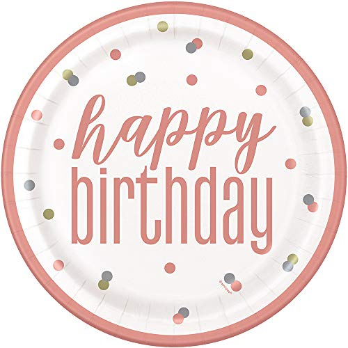 Elegant Glitz Rose Gold Dinner Plates (22cm) - Metallic & Stylish Birthday Party Essential - Perfect for Parties & Special Occasions - 8ct