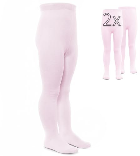 LaLoona - Lot de 2 Paires de Collant Bebe Fille et Garçon - Collants Extensibles avec Large Elastique Plat et Haute Teneur en Coton - rose