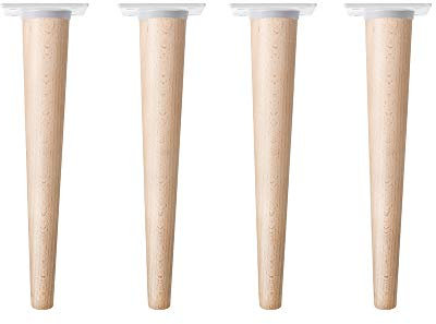 4un. Pied conique meuble nordique table scandinave en bois hêtre naturel brut sans vernis. Hauteur 300mm. Plat blanc