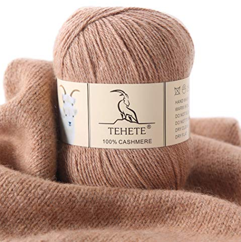 TEHETE 100% Kaschmir Garn zum Stricken, Häkelgarn 250 Metern Handstrickgarn 3-fädig 50g per Knäuel, seidig & edel Wolle, Khaki