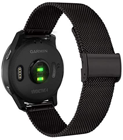YOOSIDE Armband für Garmin Venu 3S / Vivoactive 4S / Vivomove 3S / Venu 2S, Edelstahl Masche Metall 18mm Ersatzarmband für Forerunner 255S /265S (Schwarz)