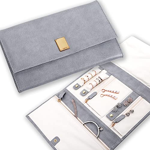 LENUE Reise-Schmuck-Organizer – Luxuriöse faltbare Schmuckkoffer-Rolltasche für die Reise, große vegane Leder-Clutch-Tasche – perfekt für Geburtstags-, Brautparty- und Hochzeitsgeschenke