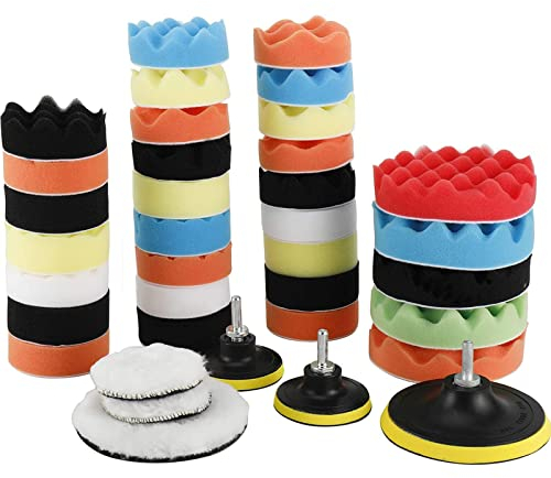 Homtone 36 Stück Auto Polierschwamm Polierpad Set, 125mm & 76mm Polierschwamm Auto Polierpad für Poliermaschine Polierauflage Schleifmaschine