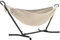 SONGMICS Hängematte mit Gestell, 210 x 150 cm, auf 5 Verschiedene Höhen verstellbar, Gestell aus Metall, bis 240 kg belastbar, für Garten, schwarzes Gestell und beige Hängematte GHS001M01